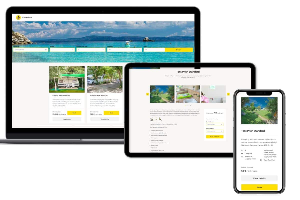 Armenistis Booking Engine Direct Bookings in your hotel campsite glamping or airbnb