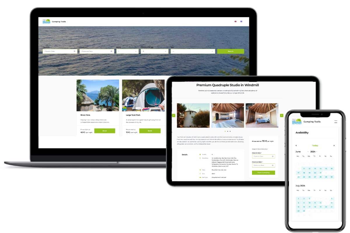 Tsolis Camping Booking Engine for Campsite direct bookings